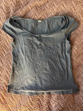 lululemon athletica short sleeve henley top in slate blue